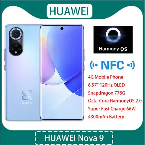 Новое поступление, смартфон Huawei Nova 9 мобильный телефон 6,57 дюйма, 120 Гц, OLED, Snapdragon 778G, Восьмиядерный, 2,0 дюйма, супербыстрая зарядка, 66 Вт
