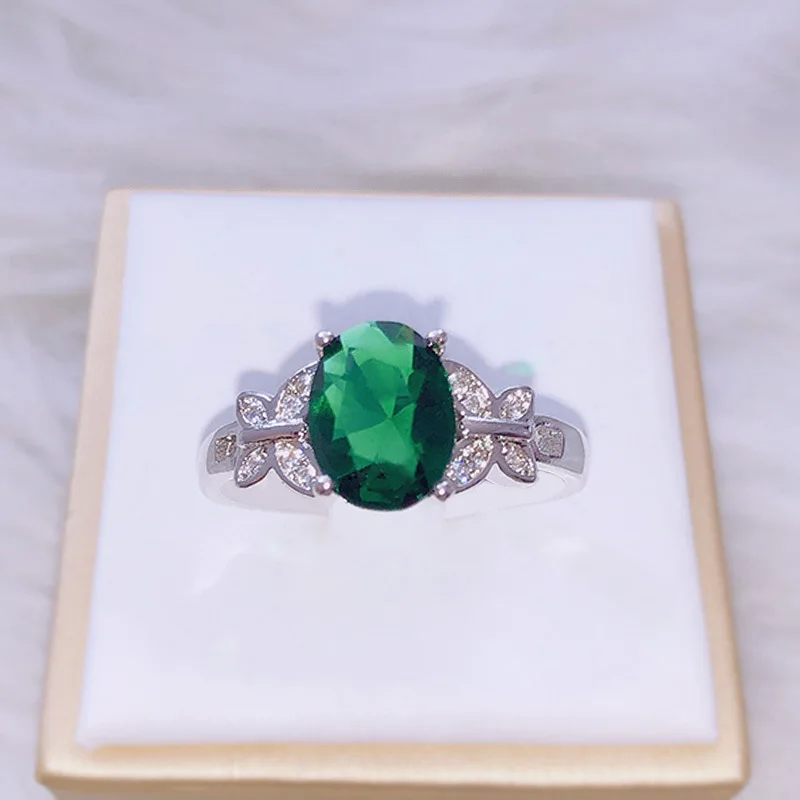 Кольцо с изумрудом и зеленым агатом из серебра 925 пробы бриллиантом бирюзой
