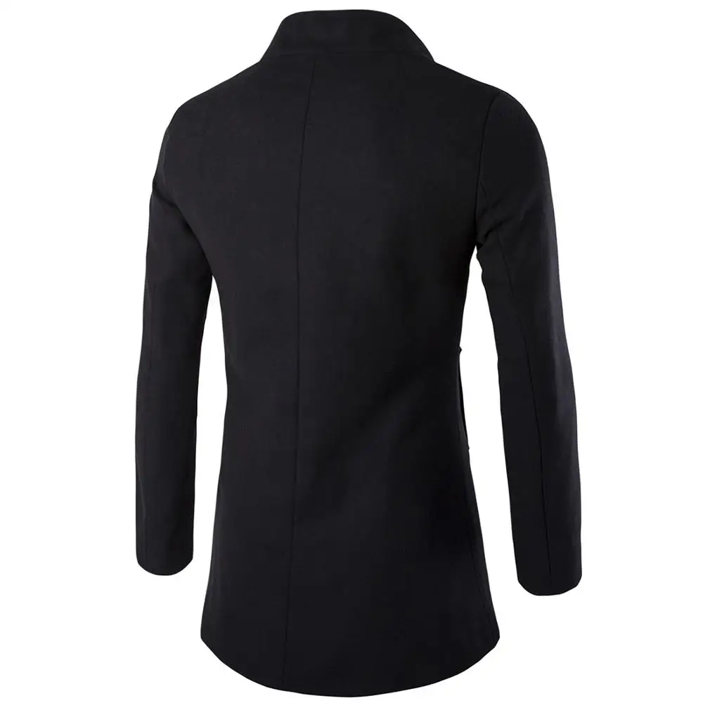 Длинное 2019l шерстяное пальто черное зимнее с воротником стойкой Мужское