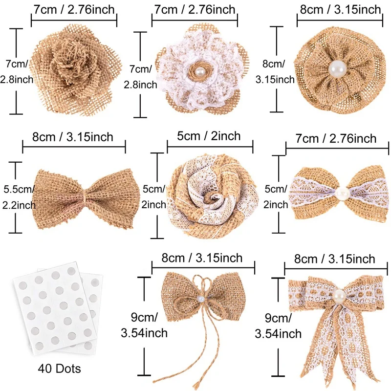 32 шт мешковины цветы и Bowknots набор включая винтажные розы джутовые шпагат