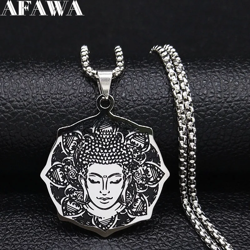 Ожерелье из нержавеющей стали для йоги Lotus Buddha серебряное ожерелье ювелирное