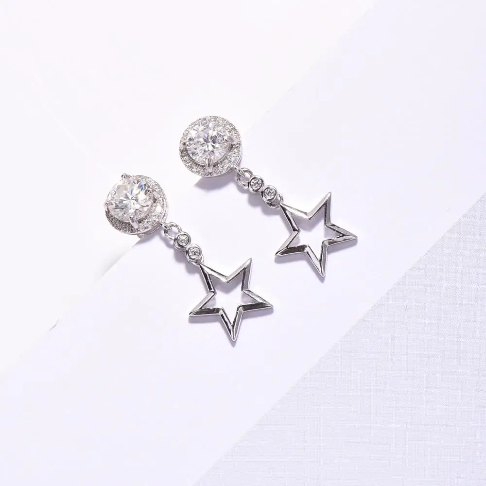 Серьги пусеты с бриллиантами 2 карата 1 карат D Moissanite Star серебро 925 пробы корейские