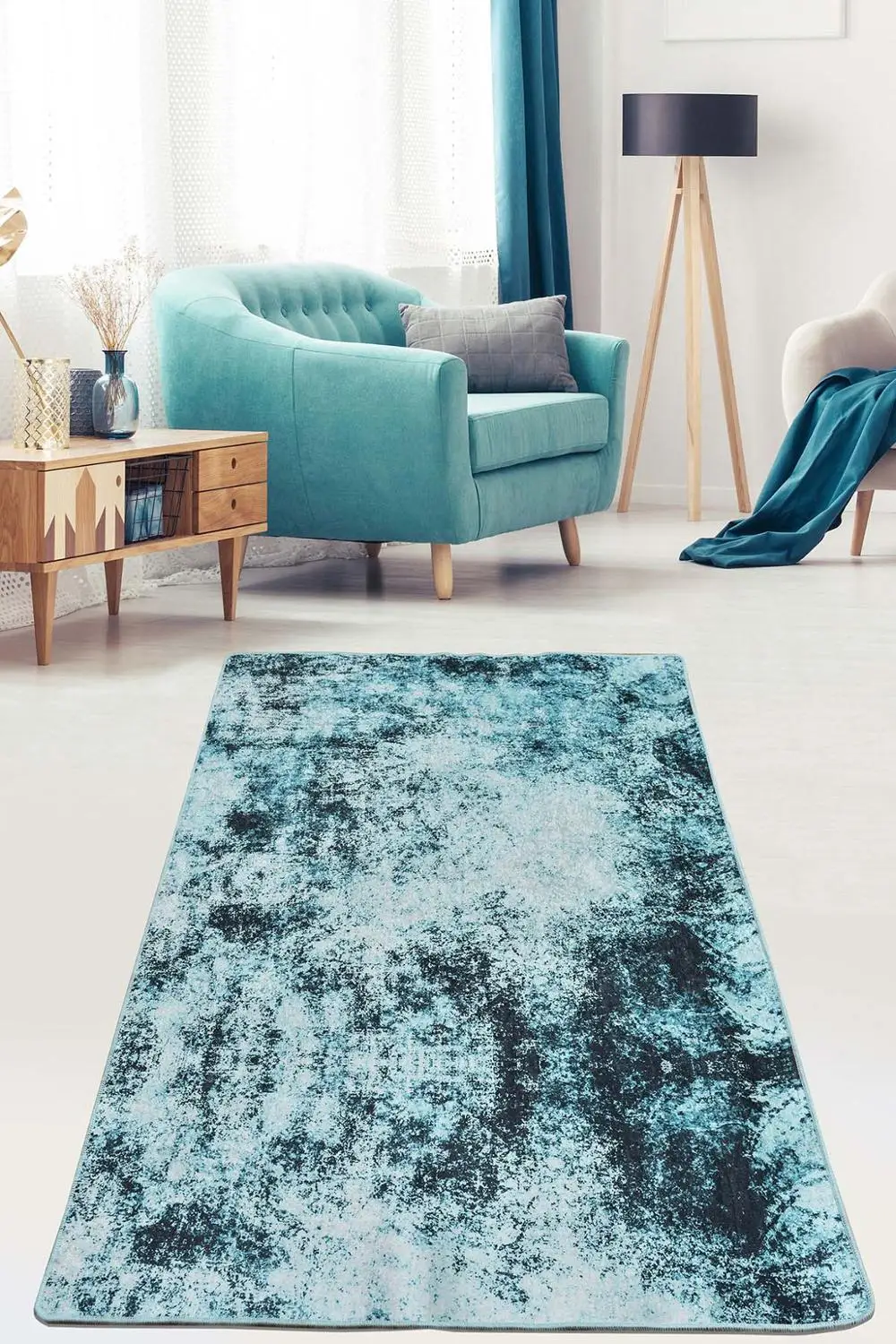 Blue Light Printed Patterned Livingroom Area Rugs Non-slip Sole Carpet Bedroom Rug Hallway Carpet
