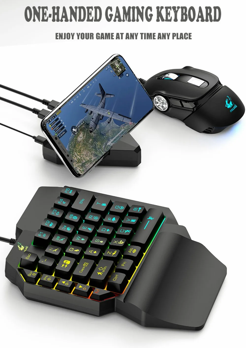 Игровая клавиатура T15 Проводная игровая клавиатура с светодиодный подсветкой 39 клавиш Одноручная мембранная клавиатура игровая Проводная клавиатура teclado