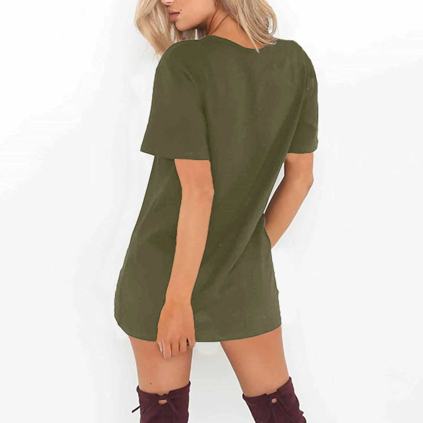 

Womens Short Sleeve Round Neck Mid-length Solid Color Dress