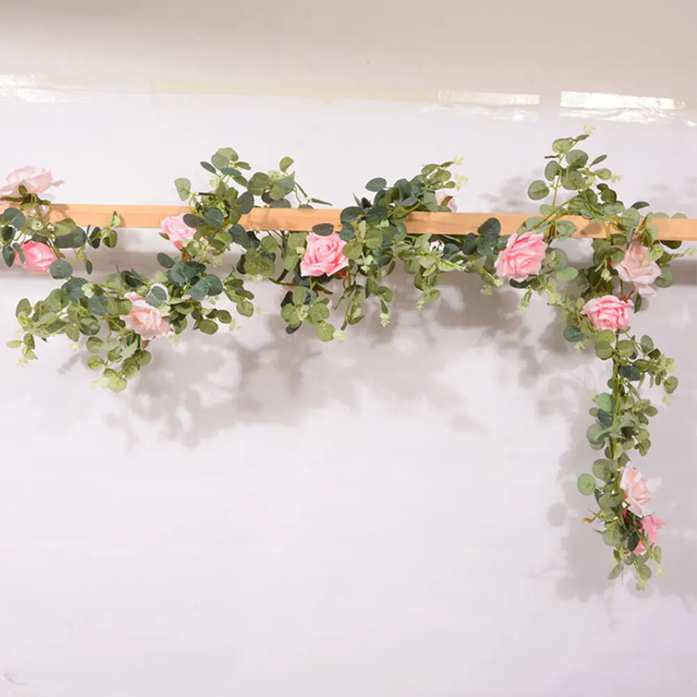 

1.95m Artificial Flowers Rose Ivy Vine Wedding Decoration Real Touch Silk Flower String Home Hanging Garland Party Wedding Decor