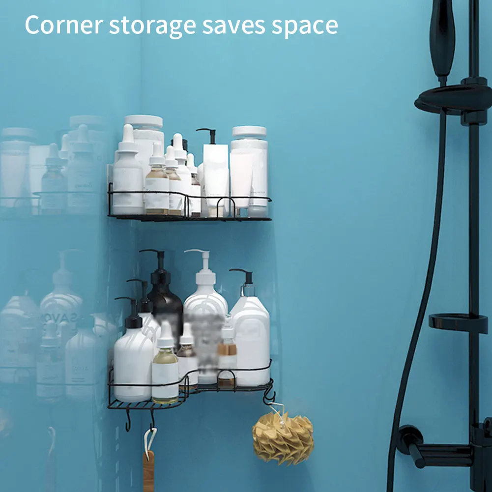 

Bathroom Corner Shelves Shower Storage Punch-Free Iron Organizer Rack Waterproof Adhesive Kitchen & Bathroom Accessories 2PCS