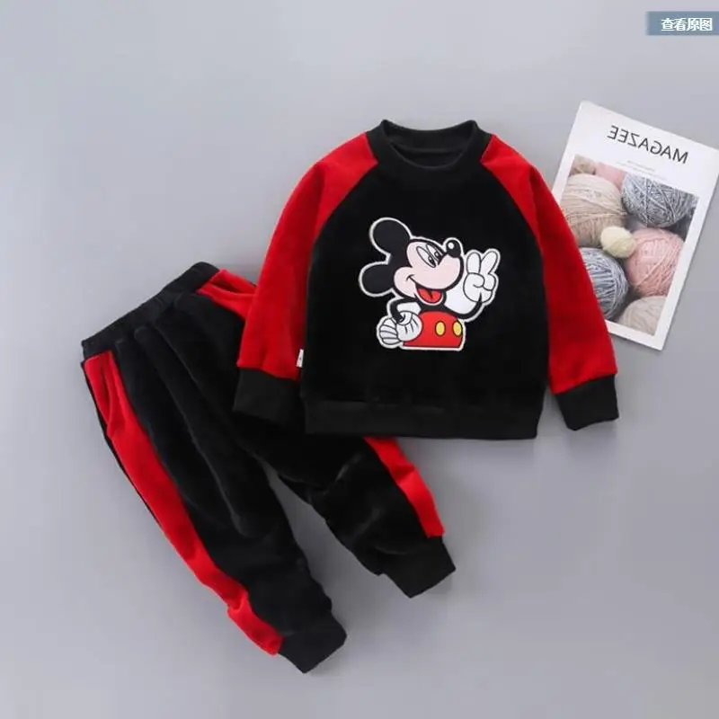 Осень-зима г., детская одежда с изображением Человека-паука бархатный костюм с капюшоном с изображением Минни Маус для маленьких мальчиков Рождественский утепленный комплект из двух предметов для детей от 1 года до 6 лет