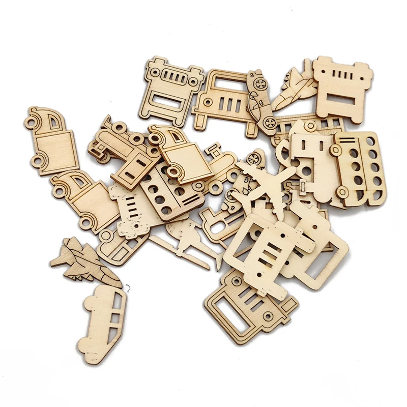 

20pcs Wooden Transportation Shapes Wood Cutout DIY Assorted Cartoon Wood Slice Wood Piece for Craft Making