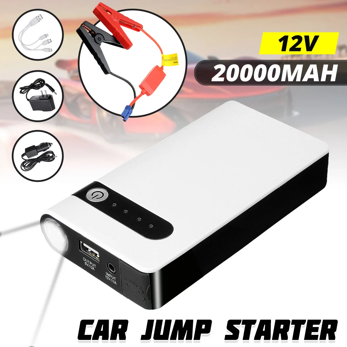 

20000mAh 12V Portable Car Jump Starter Emergency Battery Booster Powerbank Car Charger with LED Flashlight Auto Starting Device