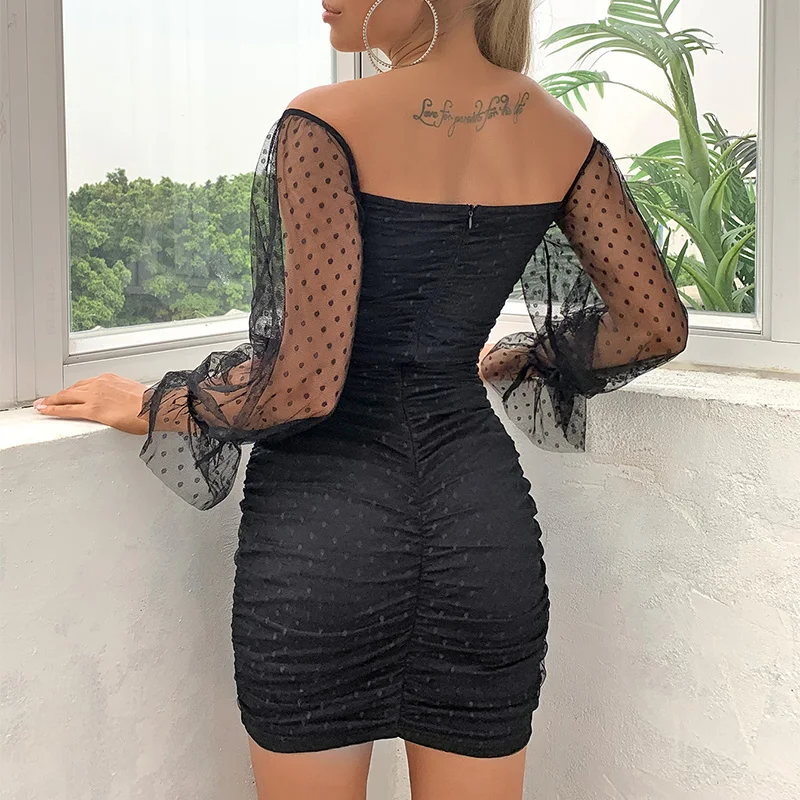 Женское шифоновое платье с открытыми плечами COSYGAL кружевное мини рюшами и