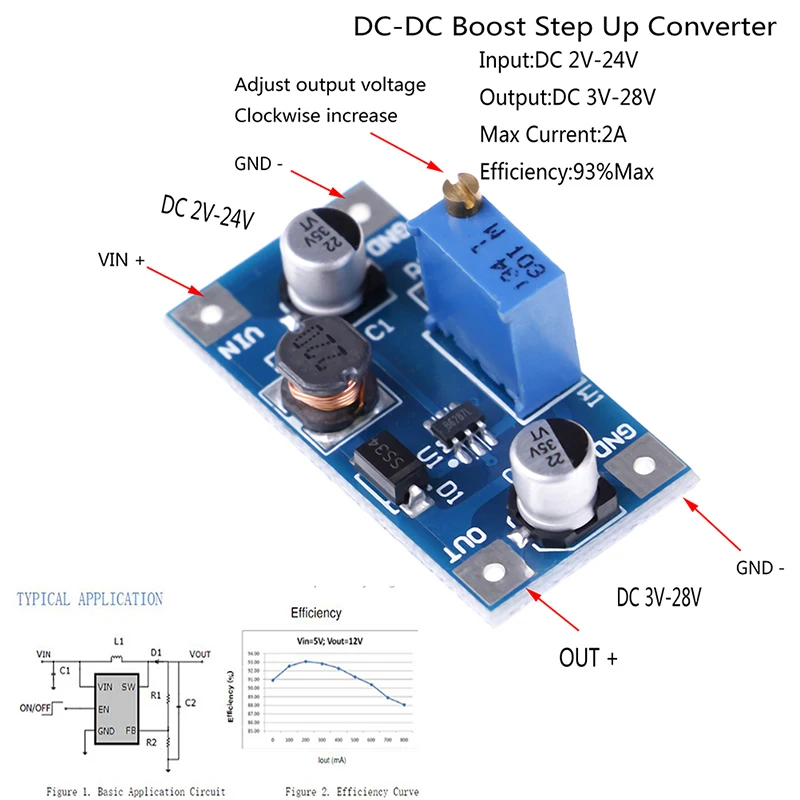 

Новый горячий один или 2 шт. 2A DC-DC Boost Step Up преобразователь напряжения источник питания 2 в-24 в до 3 в 5 в 6 в 9 в 12 В 19 в
