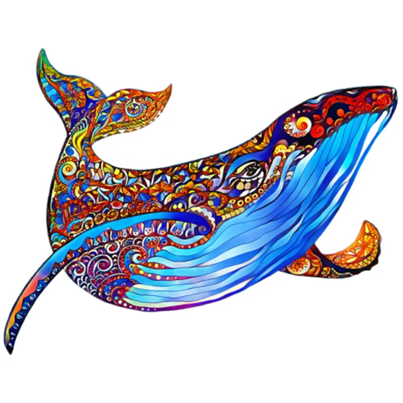 

New Rainbow Blue Whale Wooden Puzzle Cute Unique Original Design Craft Excellent Couple Birthday Gift A3 A4 A5 3D Jigsaw DIY Toy