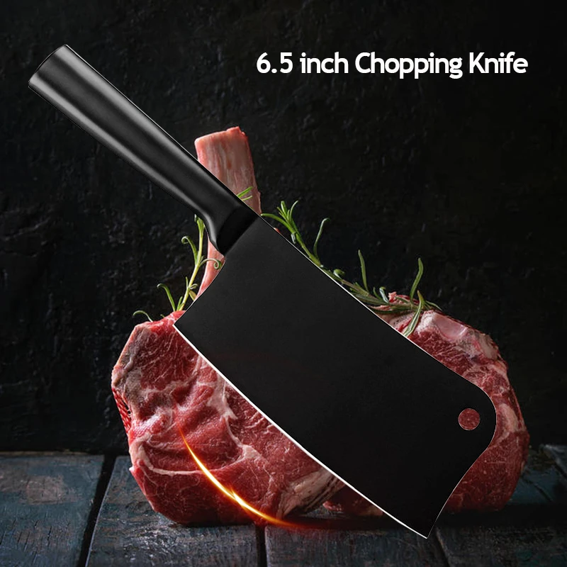 XYJ Kitchen Knife Set Japanese 7&quot Santoku 5&quot Utility 6.5&quot Chef Chopping Knives Holder Stainless Steel Black Blade Cooking Tools | Дом