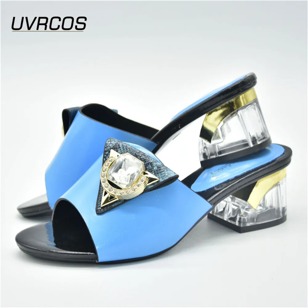 African With Banquet Slippers Luxury Nigerian Party 2021 Sandals Blue Arrival Women Wedding Shoes Pumps Decorated For Metal