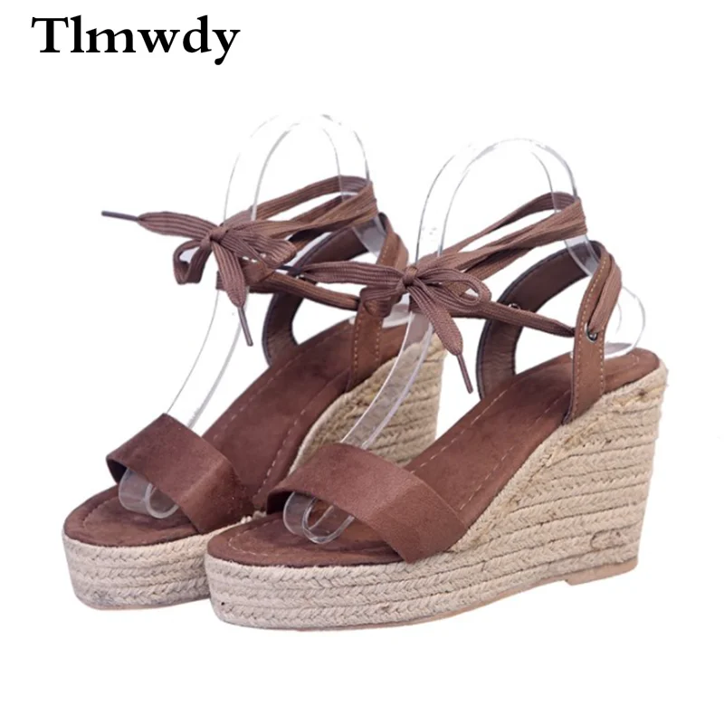 

2021 Summer Women Suede Wedge Sandals Fashion Retro Lace-up Platform Sandals Outdoor Open Toe Casual Shoes Sandals for Woman