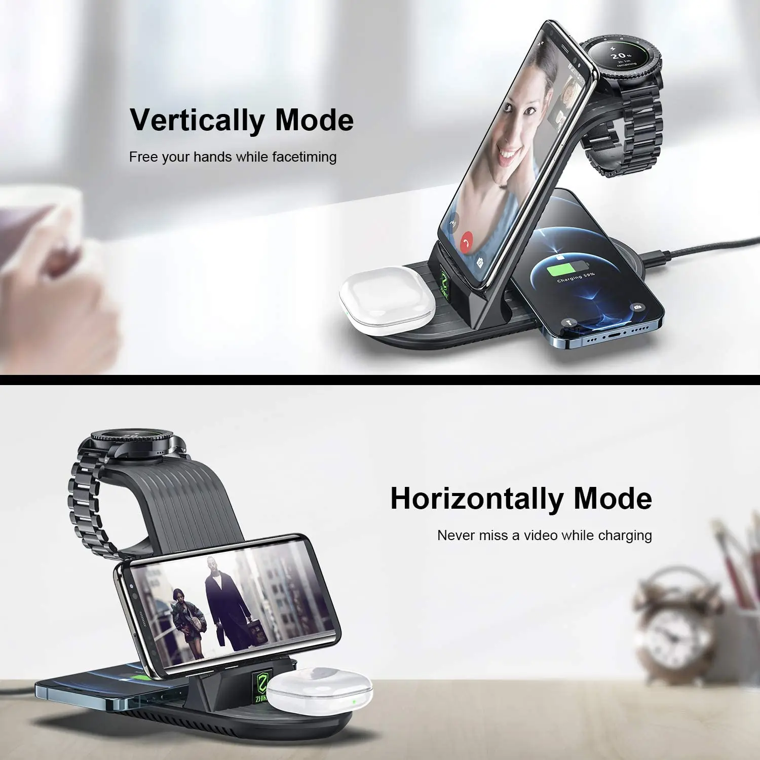 

Wireless Charger, 4 in 1 Fast Charging Station for Samsung Galaxy Watch 3/Gear/Buds/Note 20/S21 for iPhone 12/11 Pro Max/AirPods