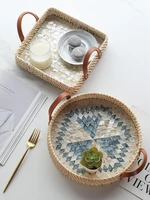 color shell tray handmade rattan storage basket binaural fruit bread basket home round teacup food jewelry cosmetic storage new
