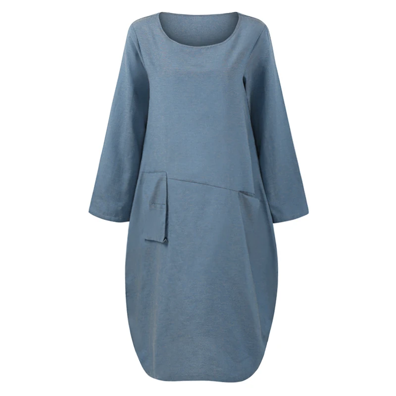 Модное женское повседневное свободное платье миди однотонное длинное