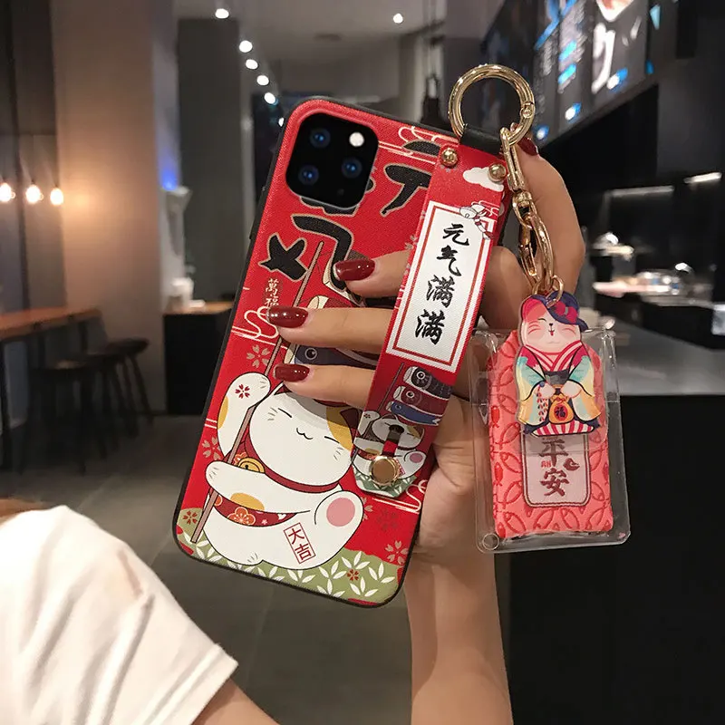 Lucky Cat Wristband Bracket Shell Phone Case for Huawei P20 P30 P40 Mate 10 20 30Lite Pro Honor 8X 9 10 20 30Pro Case Back Cover