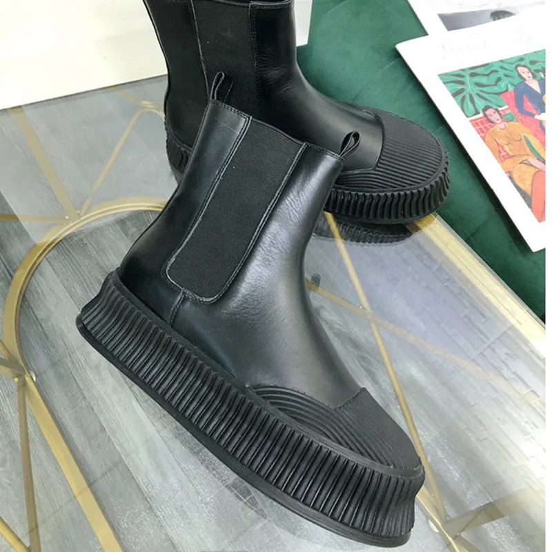 

Новинка 2021, Ботинки Martin из натуральной кожи с круглым носком на платформе, женские модные Универсальные ботинки челси на толстой подошве, же...