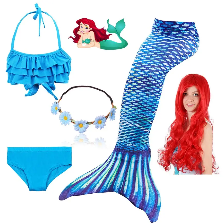Купальный костюм для девочек с хвостом Русалочки детский купальный париками