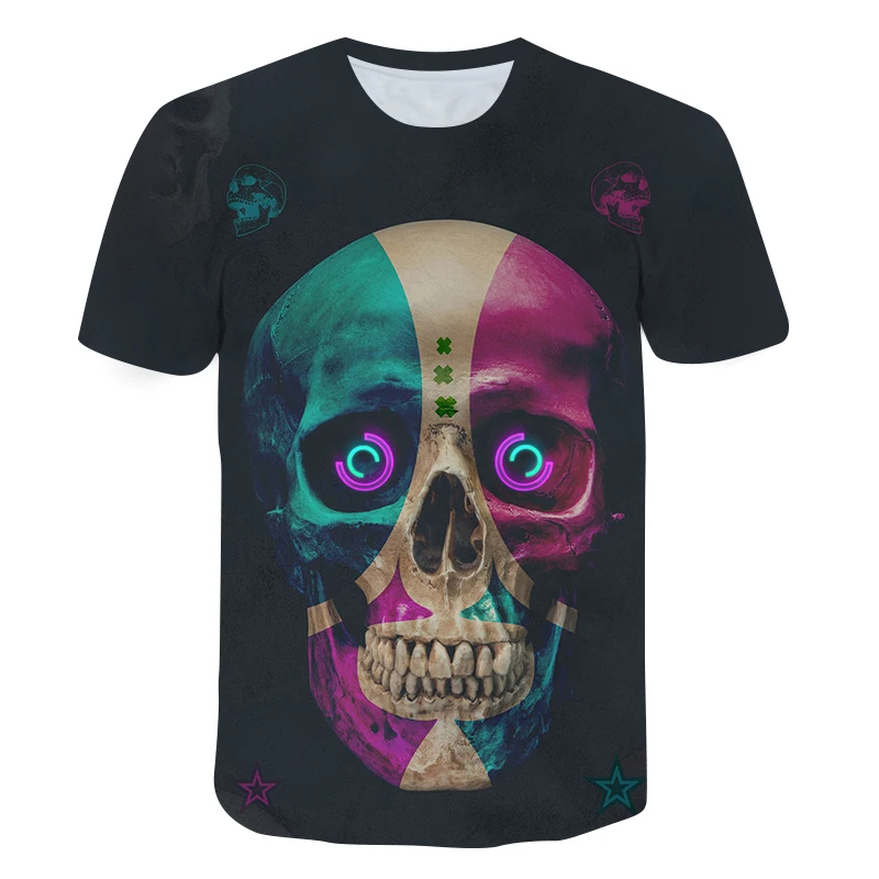 

Colorful Skull Graphic Children Cartoon 3D Printed Boy Blouse Street Popular Personality Kids Clothes Short Sleeve Crew Neck Top