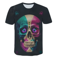 colorful skull graphic children cartoon 3d printed boy blouse street popular personality kids clothes short sleeve crew neck top