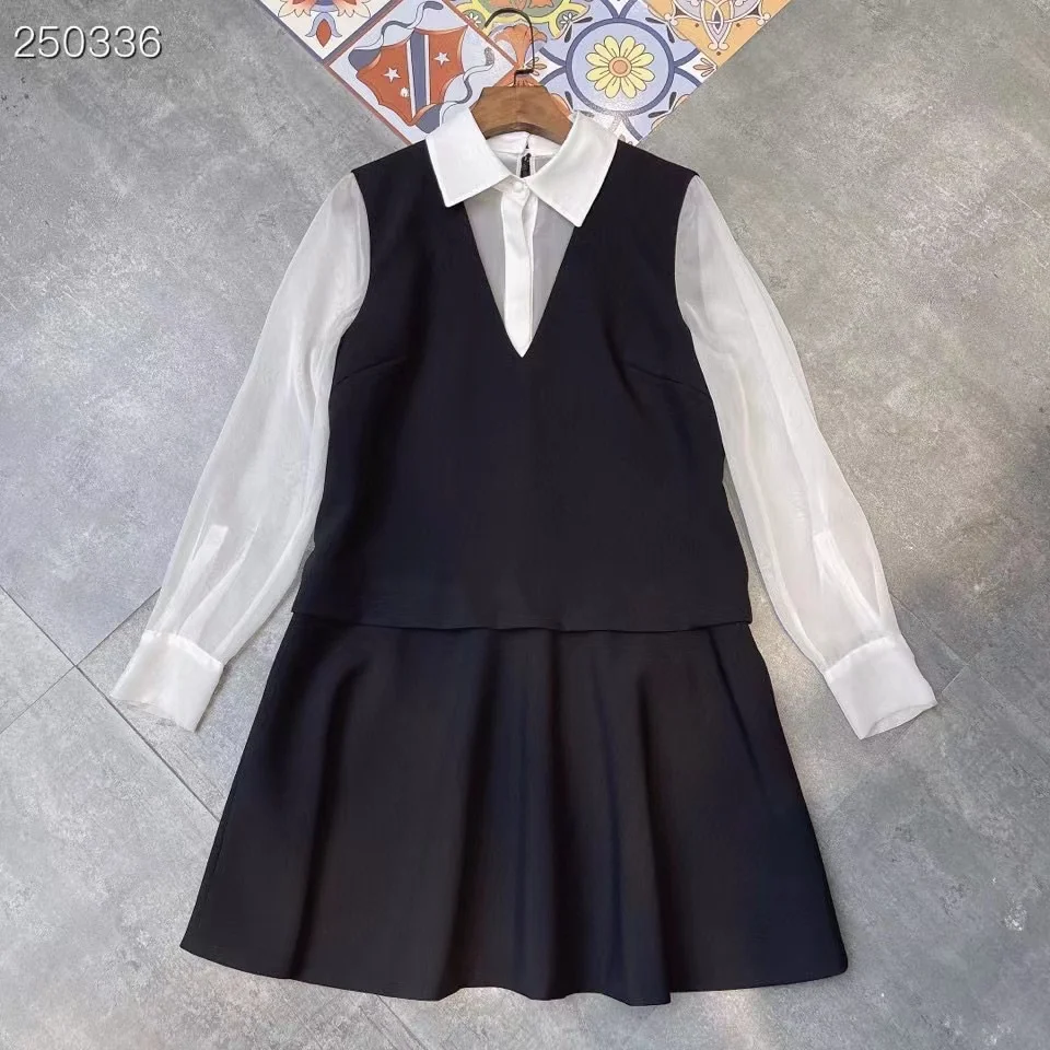 

Fyion Runway Fashion Autumn Vintage Mini Dress Women Long Sleeve Color Patchwork Hot Sale Black Dresses