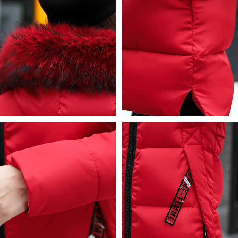 

X-long slim bubble jacket women winter parkas Korean style thick hooded with fur collar plus size female coats giacca donna