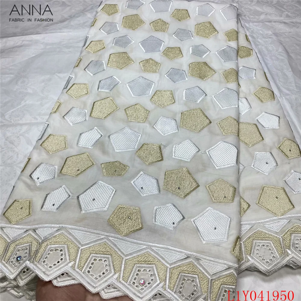 

Anna popular embroidery african dry lace fabric with rhinestones and stones soft swiss voile laces fabric for party dress