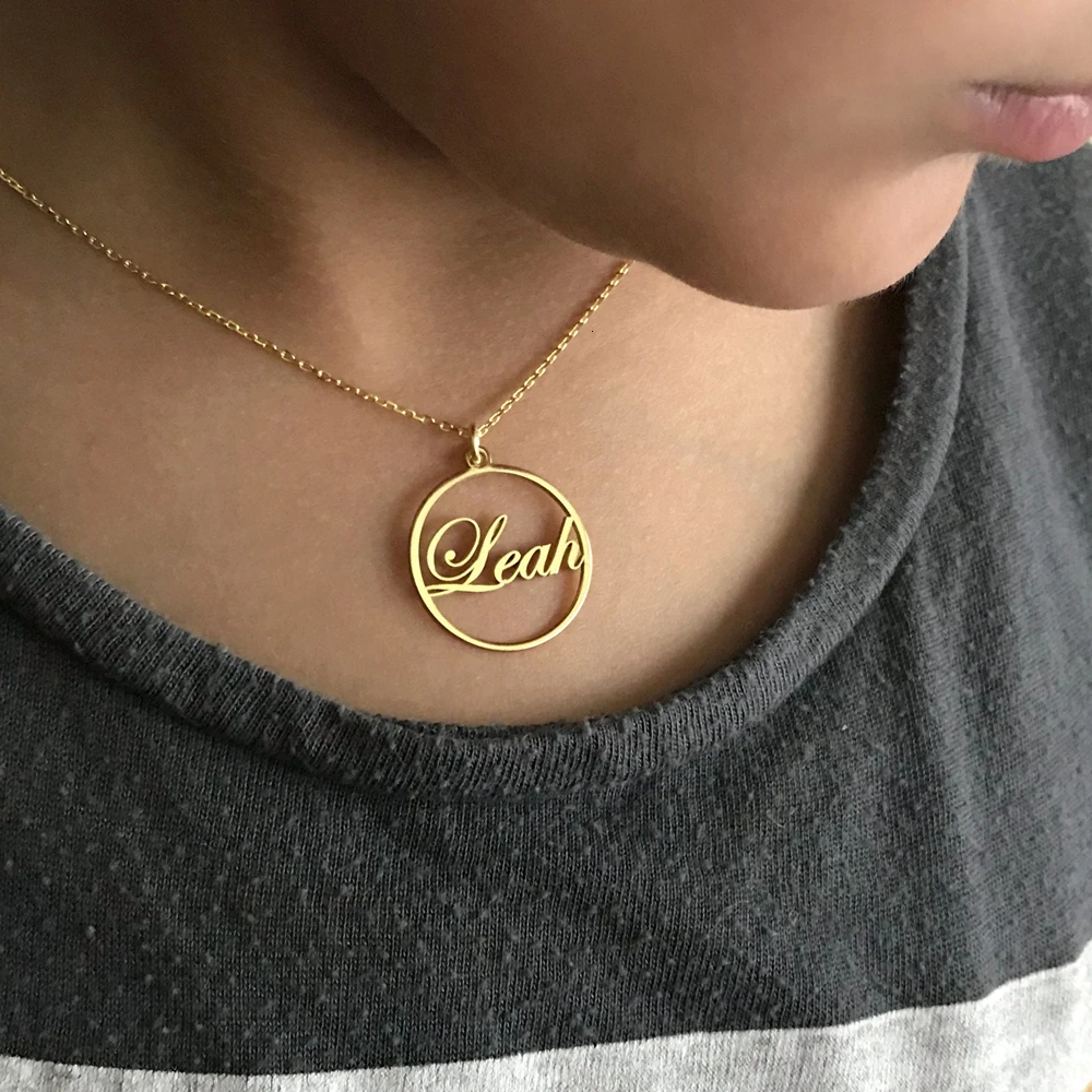Stainless Steel Simple Circle Pendant Name Necklace Personalized Rose Gold Color Nameplate Choker Necklaces For Women Jewelry