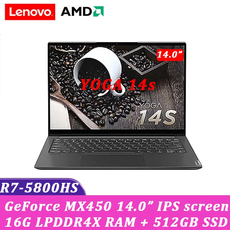 New Lenovo YOGA 14s 2021 AMD  laptop R7 5800HS 16GB RAM 512G SSD Backlit keyboard 90Hz High refresh 