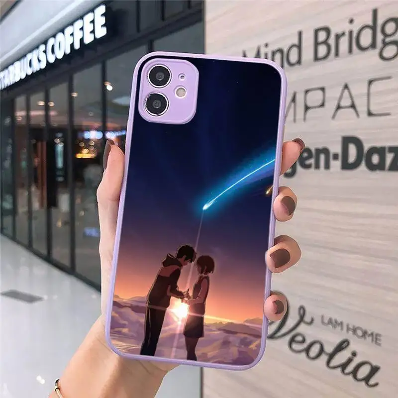 

Anime Your Name Phone Case For iPhone 12 11 Mini Pro XR XS Max 7 8 Plus X Matte transparent Purple Back Cover