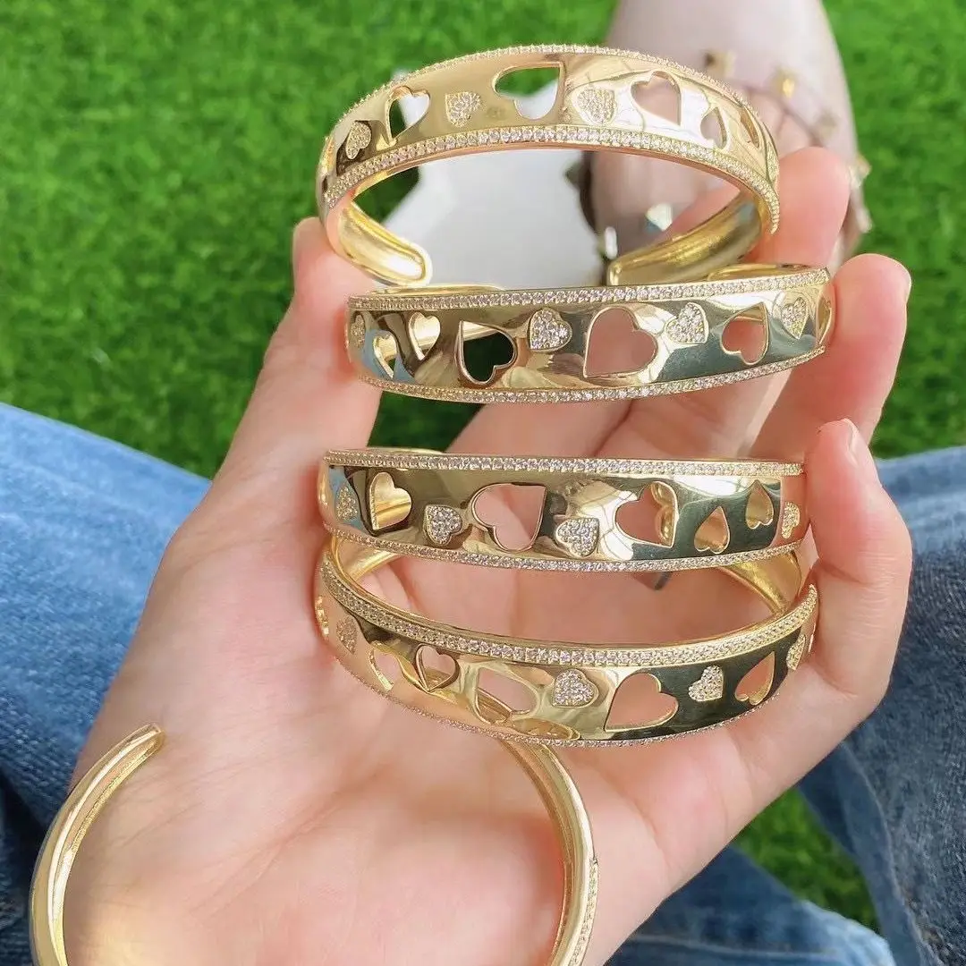 

3 шт., изящные позолоченные браслеты-обручи в форме сердца для женщин, минималистичные золотые браслеты, украшения
