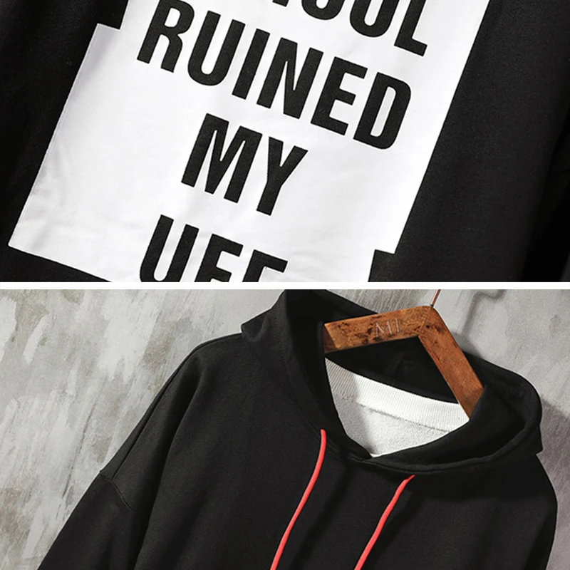 

Single Road Oversized Mens Hoodies Men 2021 Speing Patchwork Sweatshirt Hip Hop Japanese Streetwear Harajuku Black Hoodie Men