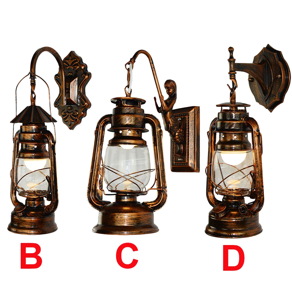 

Fashion Vintage Style Lantern Wall Lamp Antique Copper Personalized Kerosene Lamp Iron LED Wall Lights For Living Rooms Cafe Bar