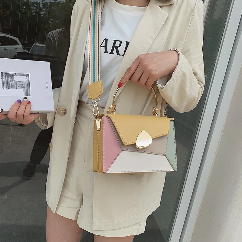 Новые сумки через плечо из искусственной кожи контрастных цветов для женщин 2020