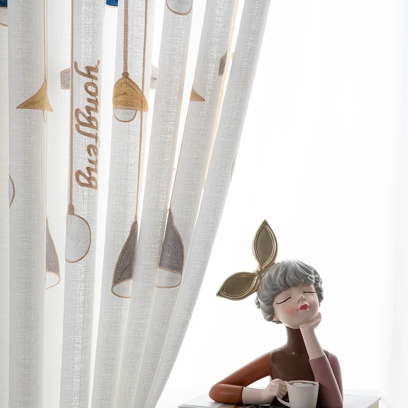 

2022 New Modern White Gauze Curtain Translucent and Opaque Embroidered White Gauze Bay Window Balcony Embroidered Gauze Curtain