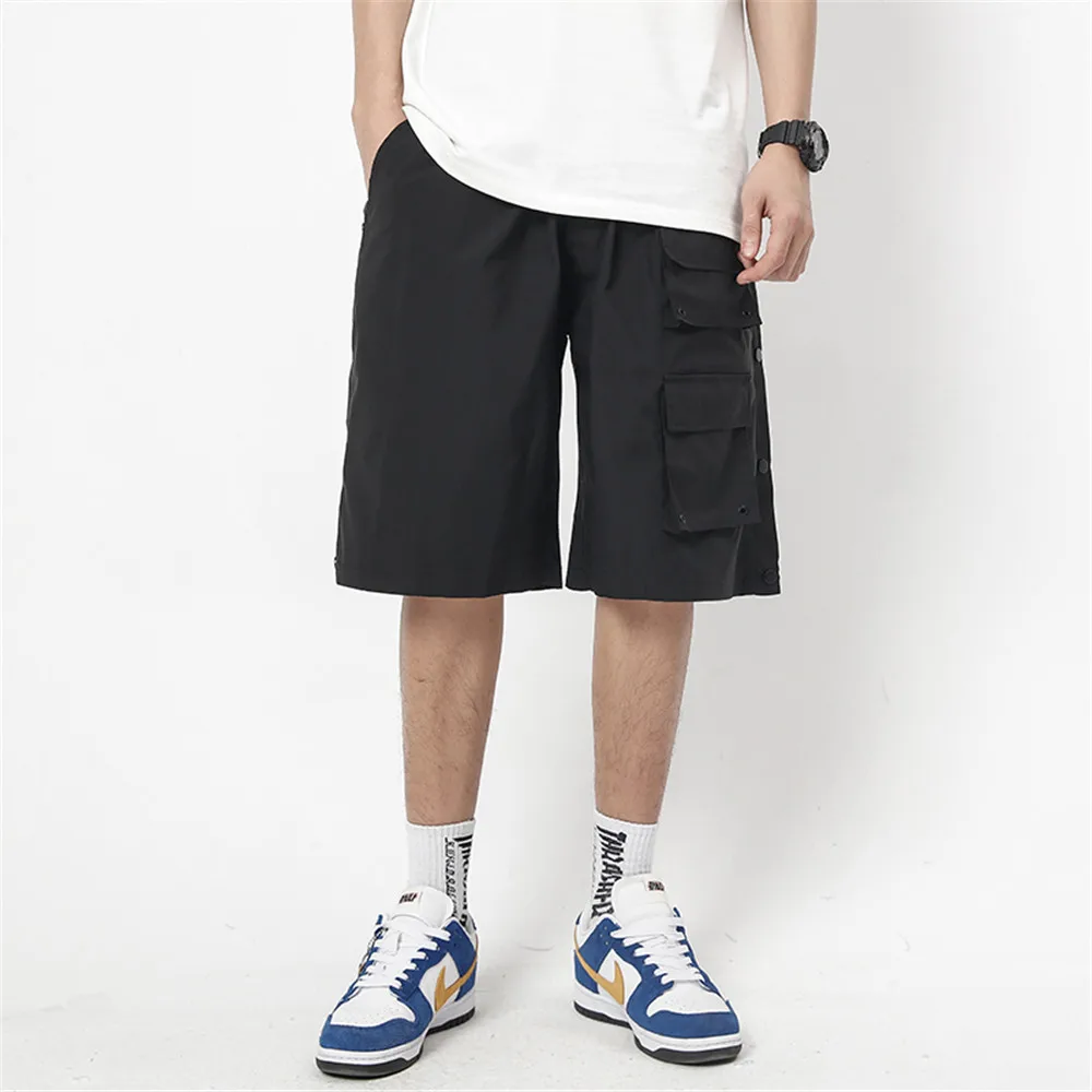 

LINDSEY SEADER Men's Streetwear Short Summer Hip Hop Oversized Big Pockets Harajuku Drawstrings Cotton Casual Jogger Shorts