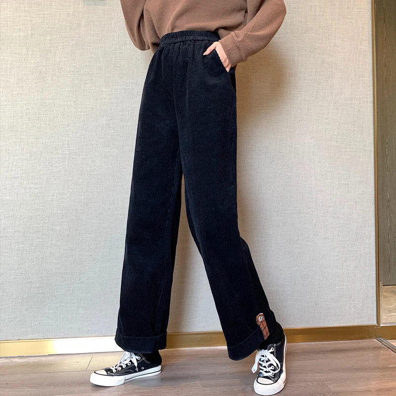 

Zoki 2020 New Women Corduroy Pants Female High Waist Autunm Winter Warm Pants for Women Korean Soild Loose Elegant Trousers