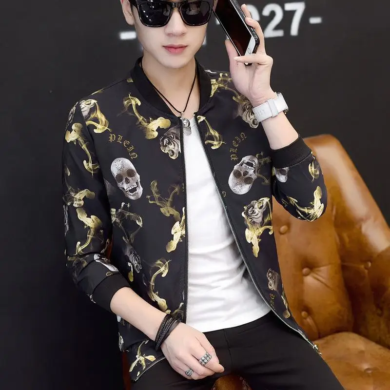 

OLOEY New Brand Mens Clothing Jackets Print Floral Casual Zipper Male Short Coat Mandarin Collar Men Jacket Plus Size 6XL