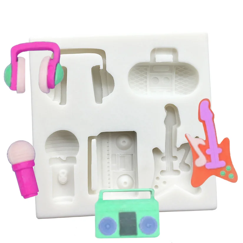 

Wholesale 10 pcs Radio Microphone Guitar Earplugs Silicone Mold Sugarcraft Fondant Cake Decorating Tools Chocolate Baking Mold