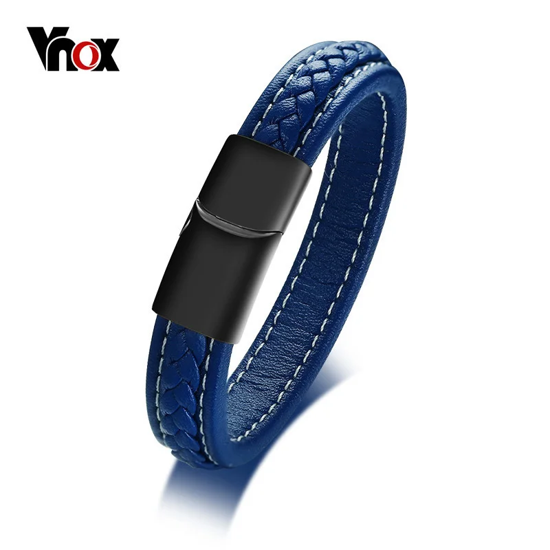 Мужской браслет Vnox из натуральной кожи магнитная застежка нержавеющей стали 19 см