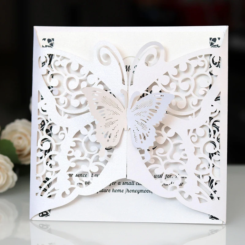 100 шт. полый лазерный разрез свадебные приглашения карта европейская бабочка