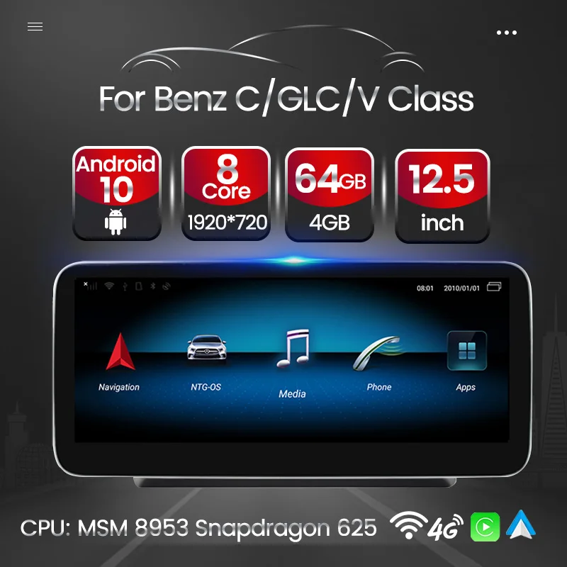 Snapdragon Android 10 Автомобильный мультимедийный радиоплеер для Mercedes Benz C Class W205 GLC X253 W446