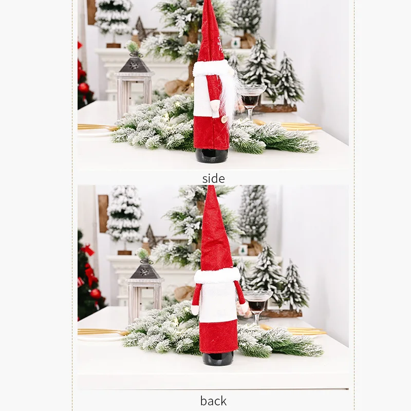 Лесная безликая кукла старика со снежной шляпой набор бутылок вина