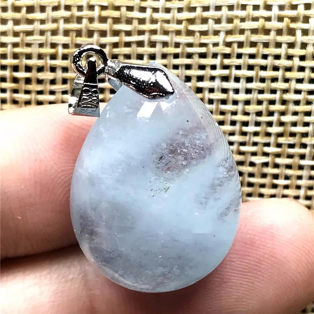 

Натуральный Синий Аквамариновый кулон для женщин и мужчин, серебряные бусины с прозрачными кристаллами 22x17x10 мм, каплевидный камень, модные ...