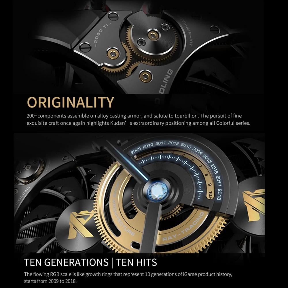 Красочная видеокарта iGame GeForce RTX 2080 Ti Kudan GDDR6 11 GB, графическая карта 1818 MHz, одноклавишная игровая графическая карта GPU