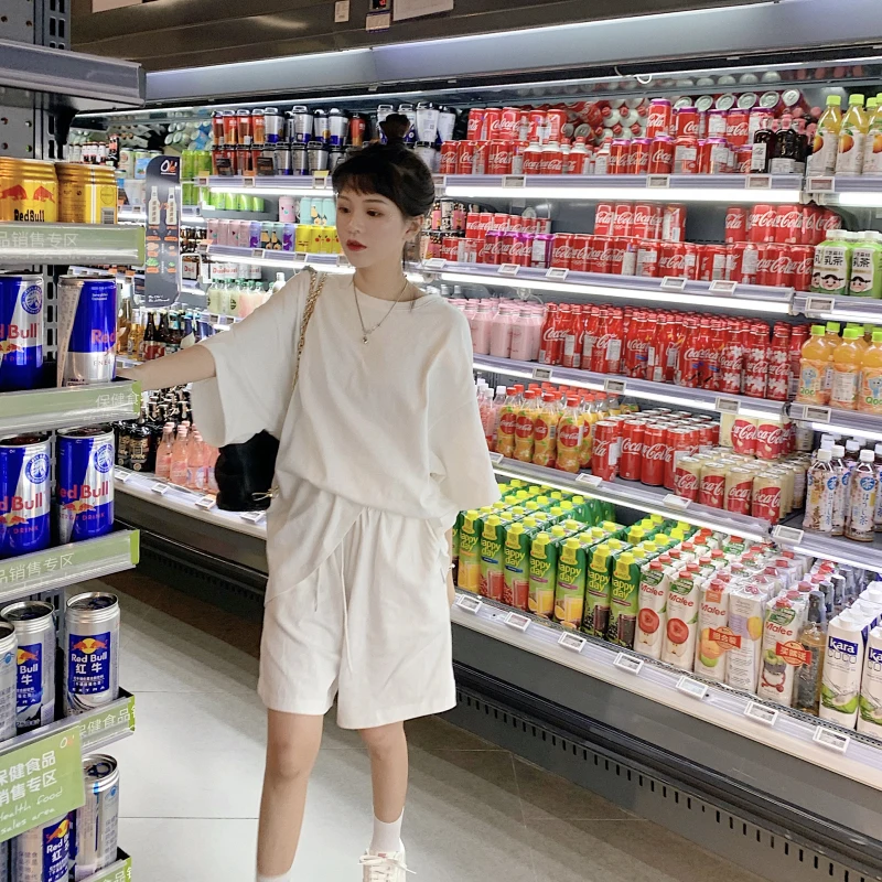 

Womens Tracksuits 2 Piece Set Summmer Autumn Oversize t shirt + Sporting Shorts Sweat Set Two Piece Outfit Solid Color Sets